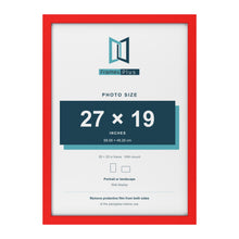 Red 28 x 20 inch picture frame with a white mount for a 27 x 19 inch photo