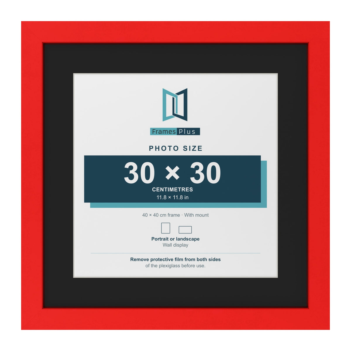 Red 40 x 40 cm picture frame with a black mount for a 30 x 30 cm photo