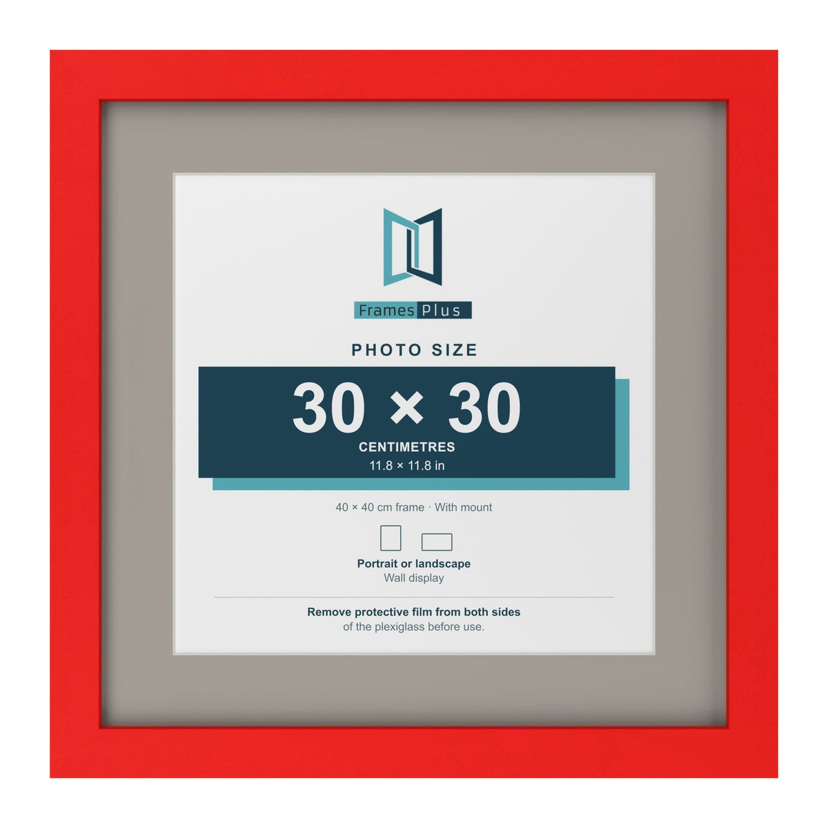 Red 40 x 40 cm picture frame with a Dawn Grey mount for a 30 x 30 cm photo