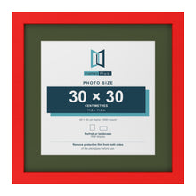 Red 40 x 40 cm picture frame with a green mount for a 30 x 30 cm photo