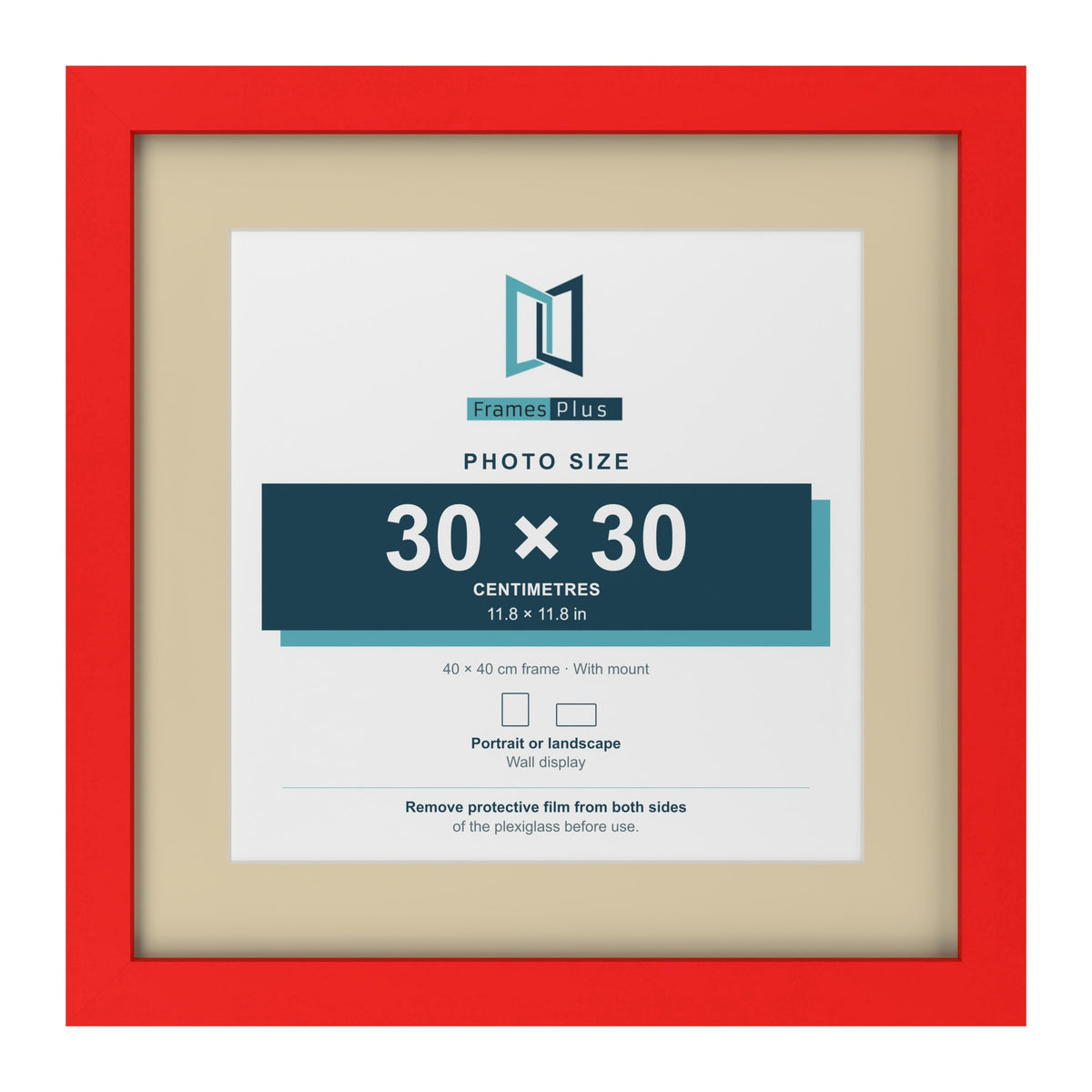 Red 40 x 40 cm picture frame with an ivory mount for a 30 x 30 cm photo