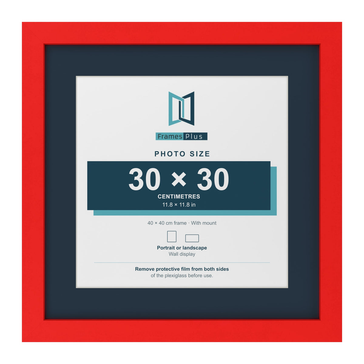 Red 40 x 40 cm picture frame with a Pacific Blue mount for a 30 x 30 cm photo