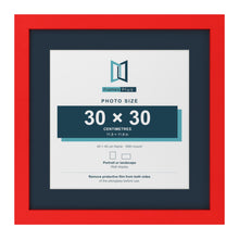 Red 40 x 40 cm picture frame with a Pacific Blue mount for a 30 x 30 cm photo