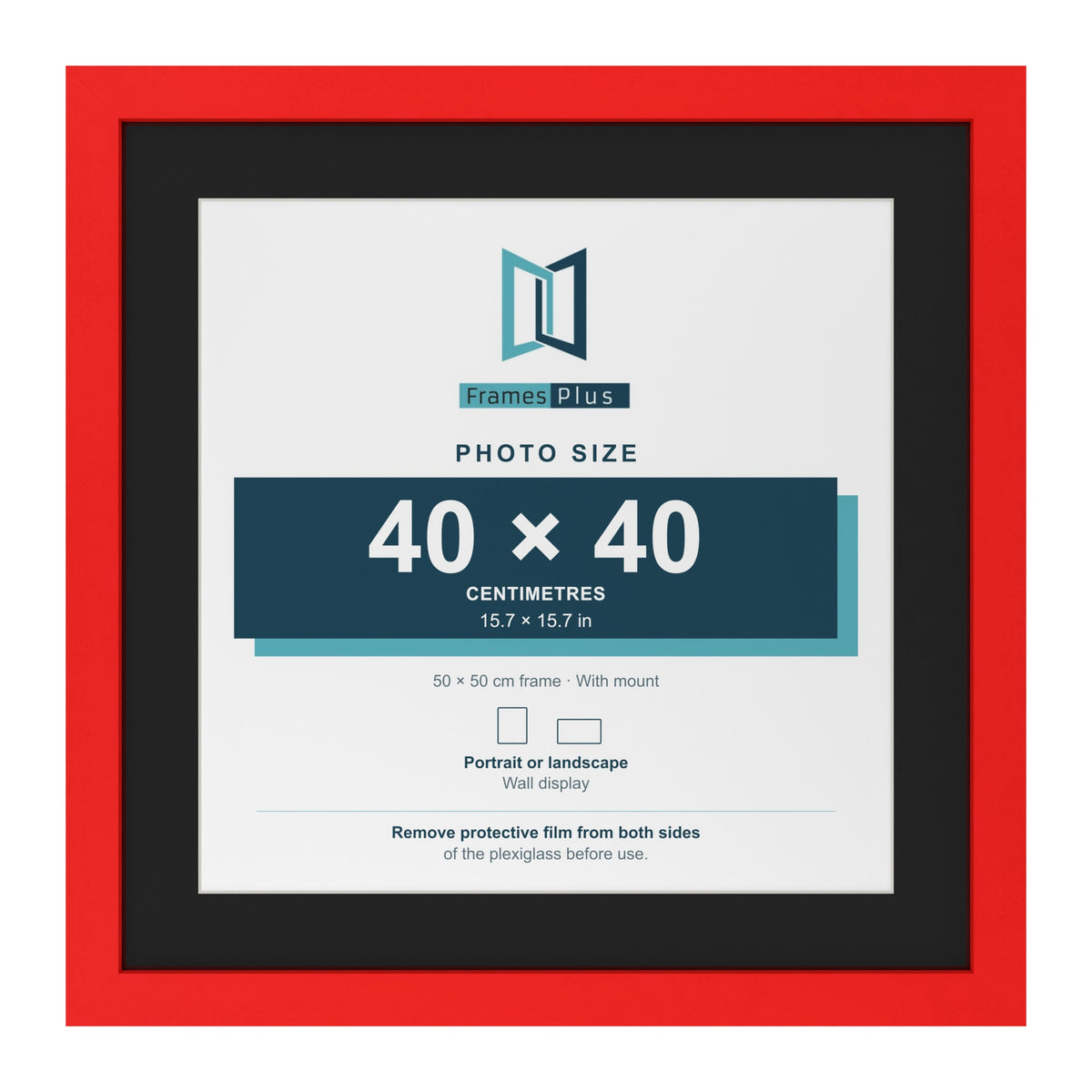 Red 50 x 50 cm picture frame with a black mount for a 40 x 40 cm photo
