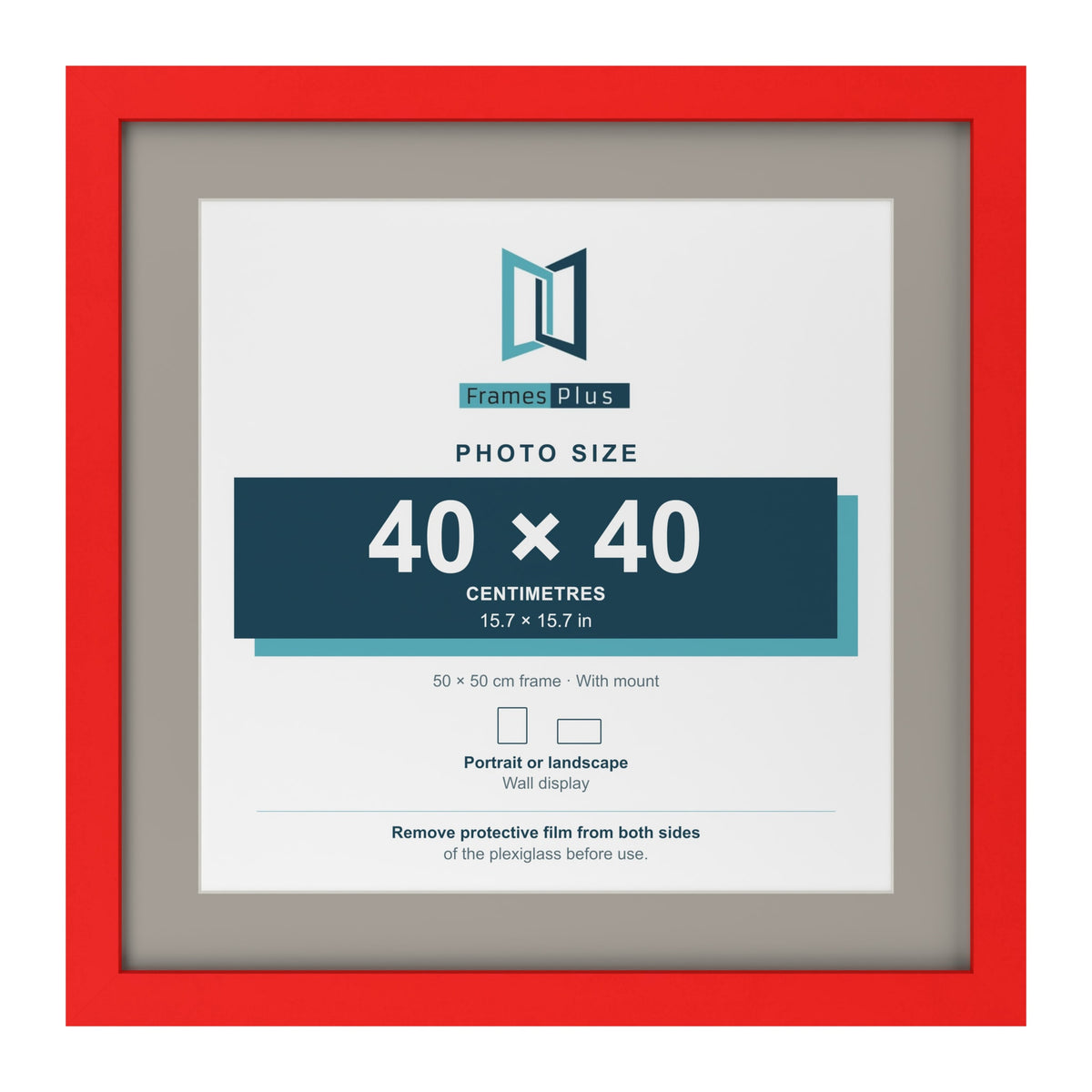 Red 50 x 50 cm picture frame with a Dawn Grey mount for a 40 x 40 cm photo