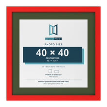 Red 50 x 50 cm picture frame with a green mount for a 40 x 40 cm photo