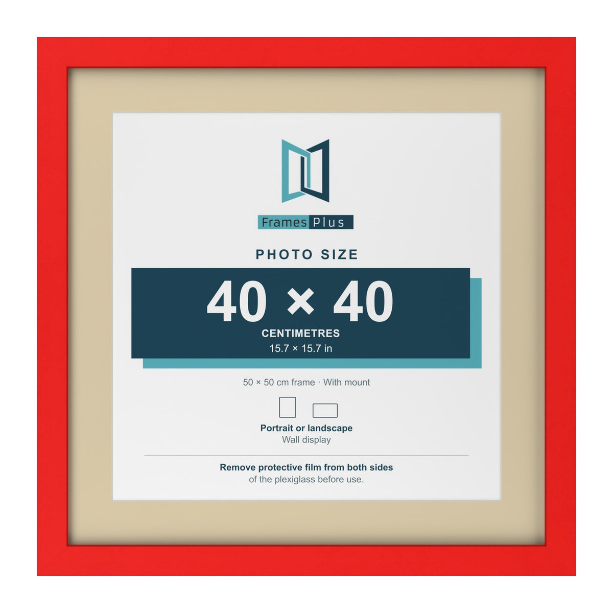 Red 50 x 50 cm picture frame with an ivory mount for a 40 x 40 cm photo