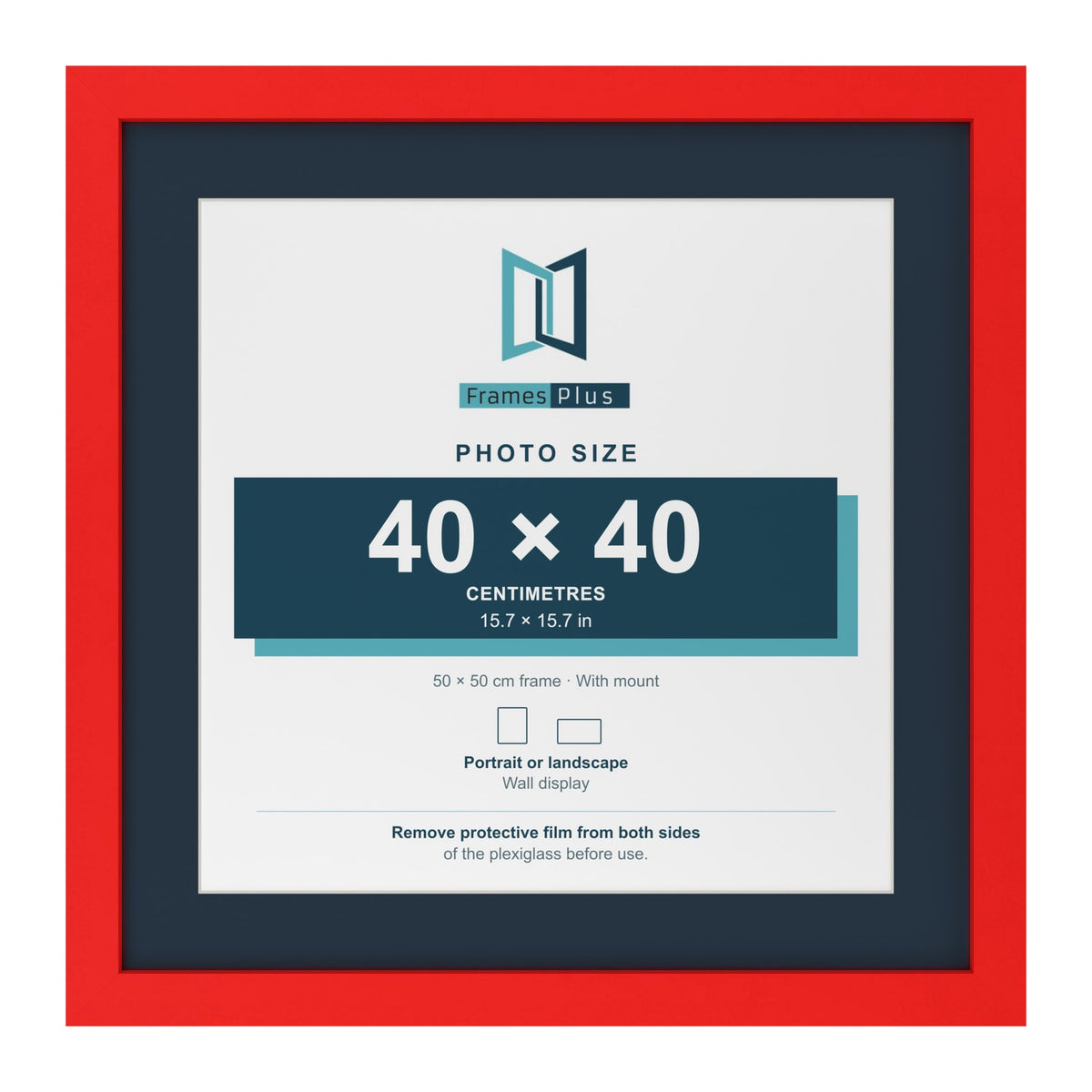 Red 50 x 50 cm picture frame with a Pacific Blue mount for a 40 x 40 cm photo