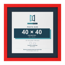 Red 50 x 50 cm picture frame with a Pacific Blue mount for a 40 x 40 cm photo