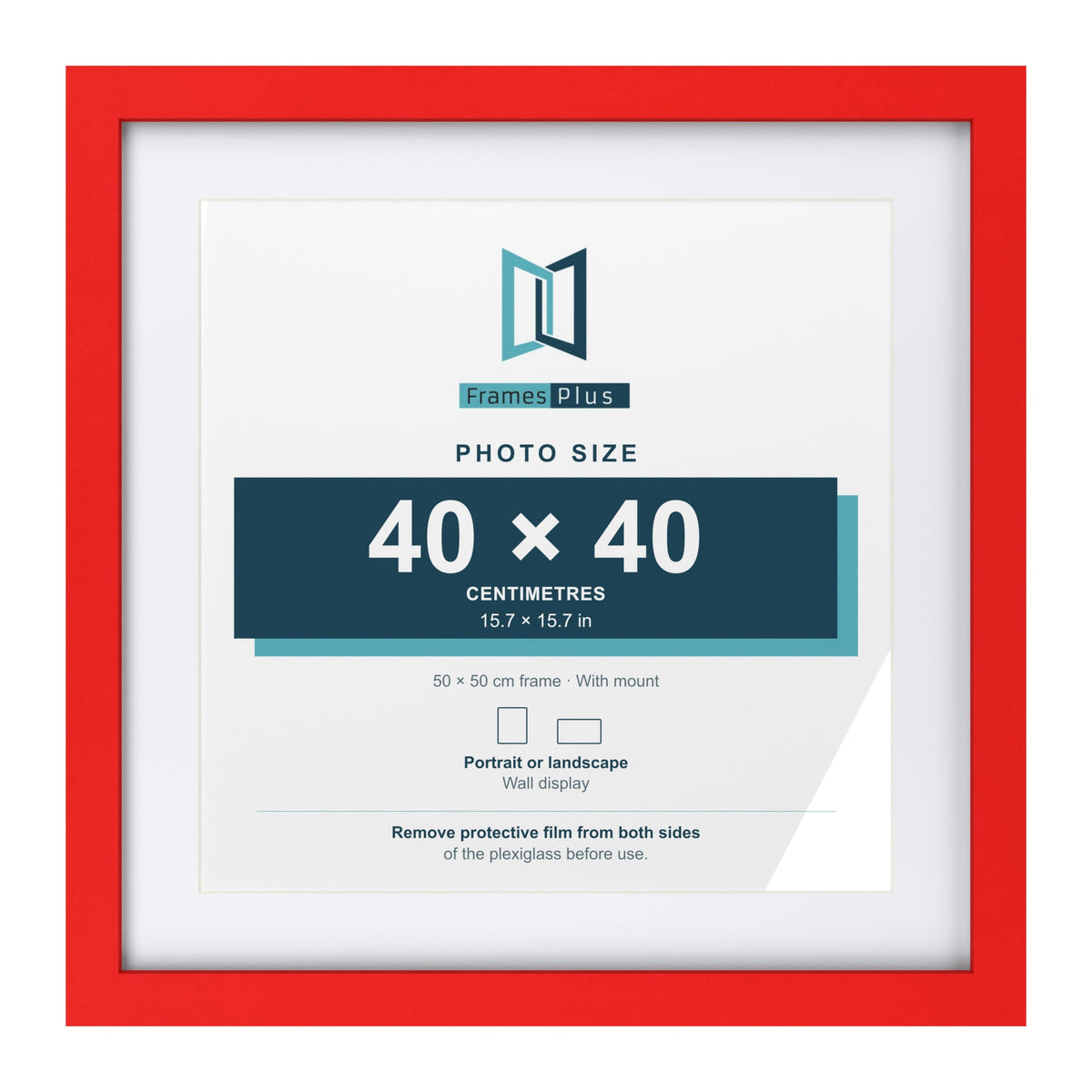 Red 50 x 50 cm picture frame with a white mount for a 40 x 40 cm photo