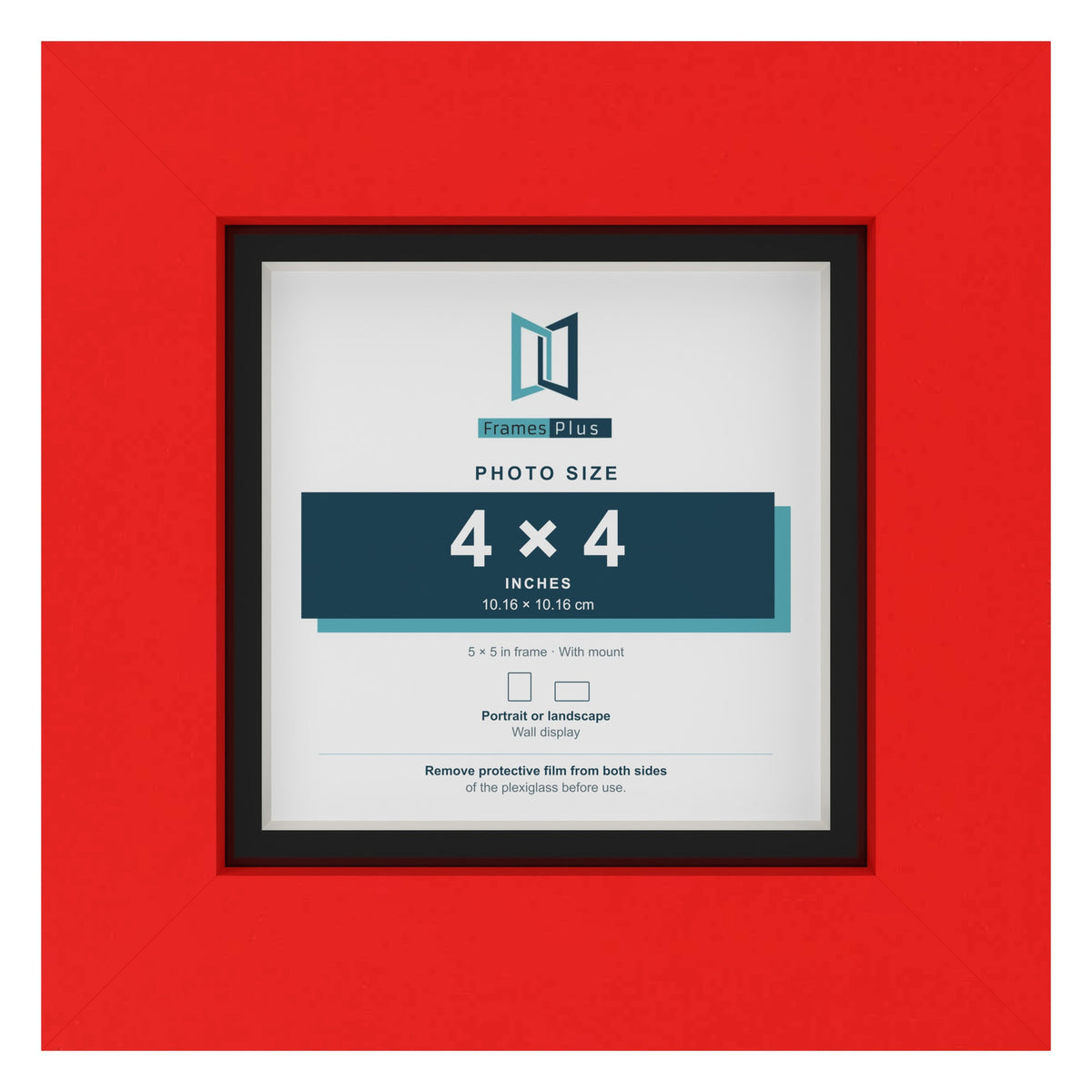 Red 5 x 5 inch picture frame with a black mount for a 4 x 4 inch photo