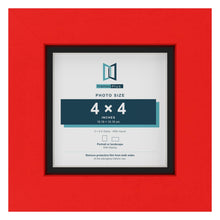 Red 5 x 5 inch picture frame with a black mount for a 4 x 4 inch photo