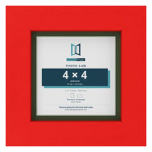 Red 5 x 5 inch picture frame with a green mount for a 4 x 4 inch photo