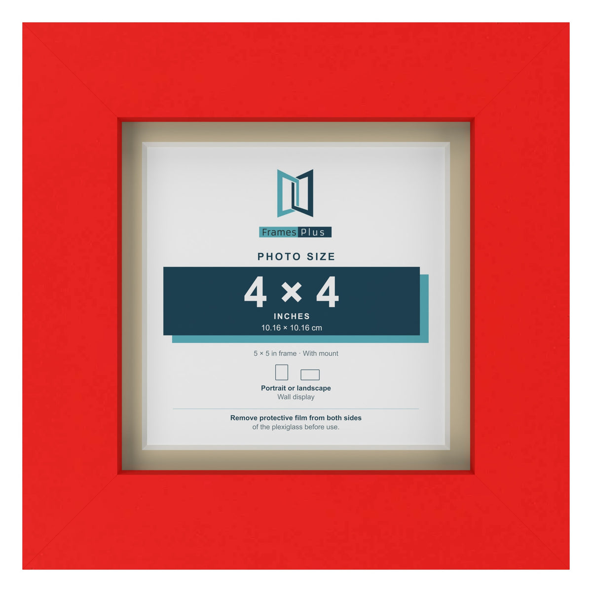 Red 5 x 5 inch picture frame with an ivory mount for a 4 x 4 inch photo