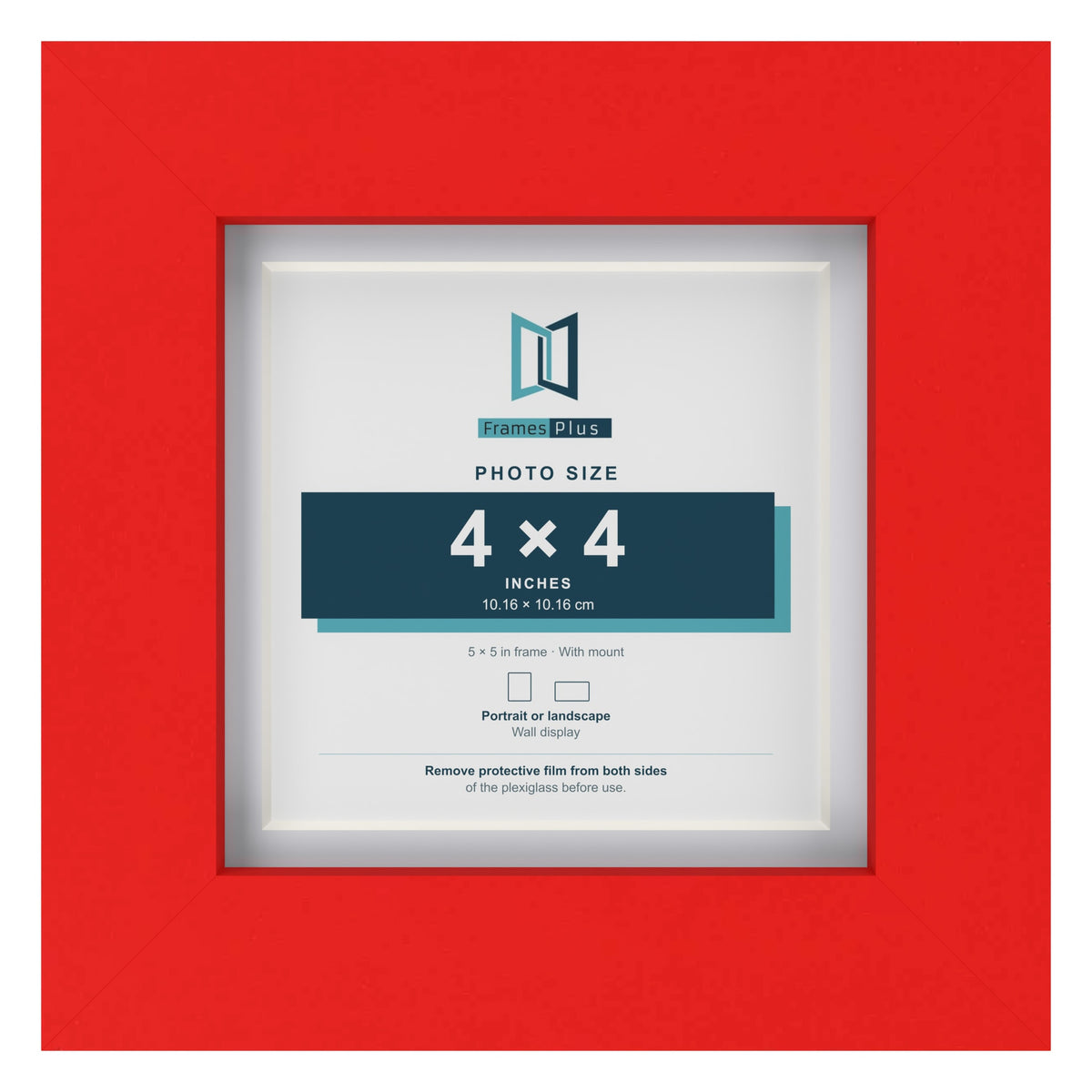 Red 5 x 5 inch picture frame with a white mount for a 4 x 4 inch photo