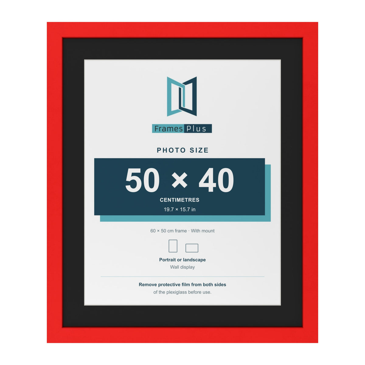 Red 60 x 50 cm picture frame with a black mount for a 50 x 40 cm photo