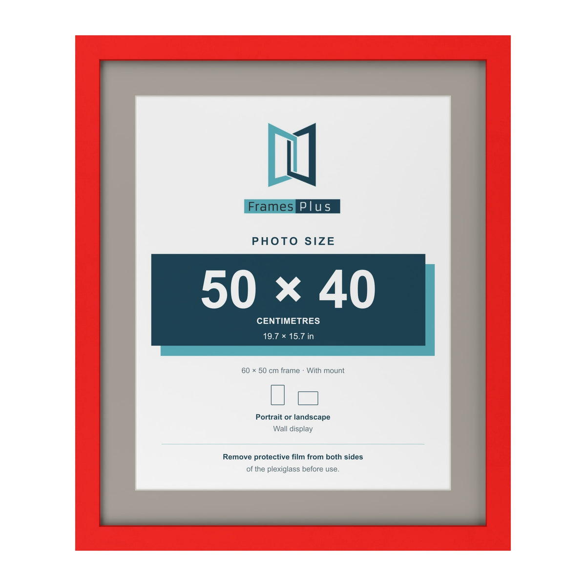 Red 60 x 50 cm picture frame with a Dawn Grey mount for a 50 x 40 cm photo