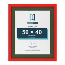 Red 60 x 50 cm picture frame with a green mount for a 50 x 40 cm photo