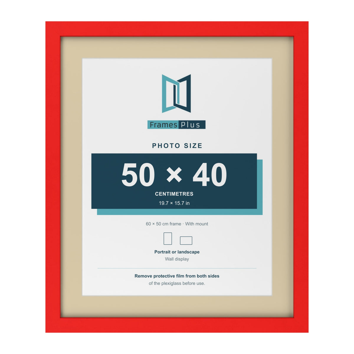 Red 60 x 50 cm picture frame with an ivory mount for a 50 x 40 cm photo