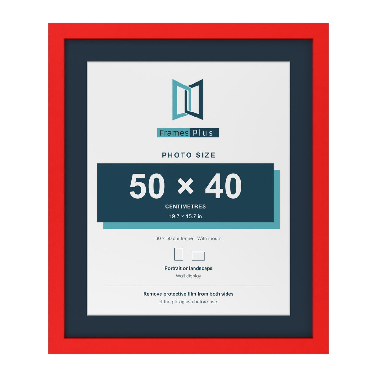 Red 60 x 50 cm picture frame with a Pacific Blue mount for a 50 x 40 cm photo