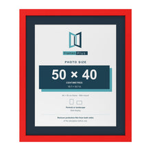 Red 60 x 50 cm picture frame with a Pacific Blue mount for a 50 x 40 cm photo