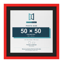 Red 60 x 60 cm picture frame with a black mount for a 50 x 50 cm photo