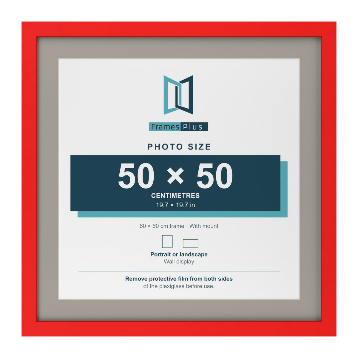 Red 60 x 60 cm picture frame with a Dawn Grey mount for a 50 x 50 cm photo