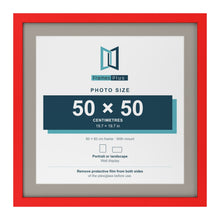 Red 60 x 60 cm picture frame with a Dawn Grey mount for a 50 x 50 cm photo
