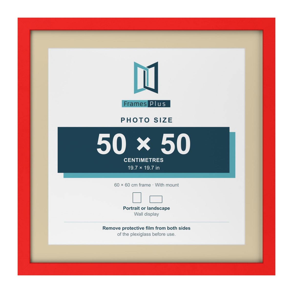 Red 60 x 60 cm picture frame with an ivory mount for a 50 x 50 cm photo