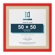 Red 60 x 60 cm picture frame with an ivory mount for a 50 x 50 cm photo