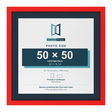 Red 60 x 60 cm picture frame with a Pacific Blue mount for a 50 x 50 cm photo