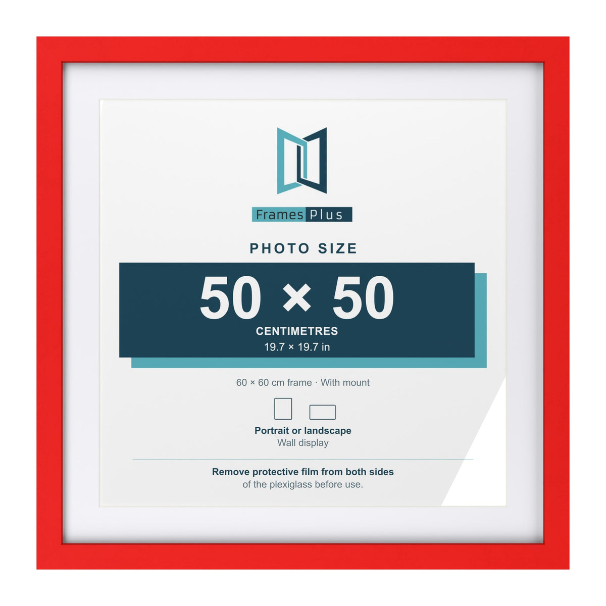 Red 60 x 60 cm picture frame with a white mount for a 50 x 50 cm photo