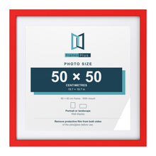 Red 60 x 60 cm picture frame with a white mount for a 50 x 50 cm photo