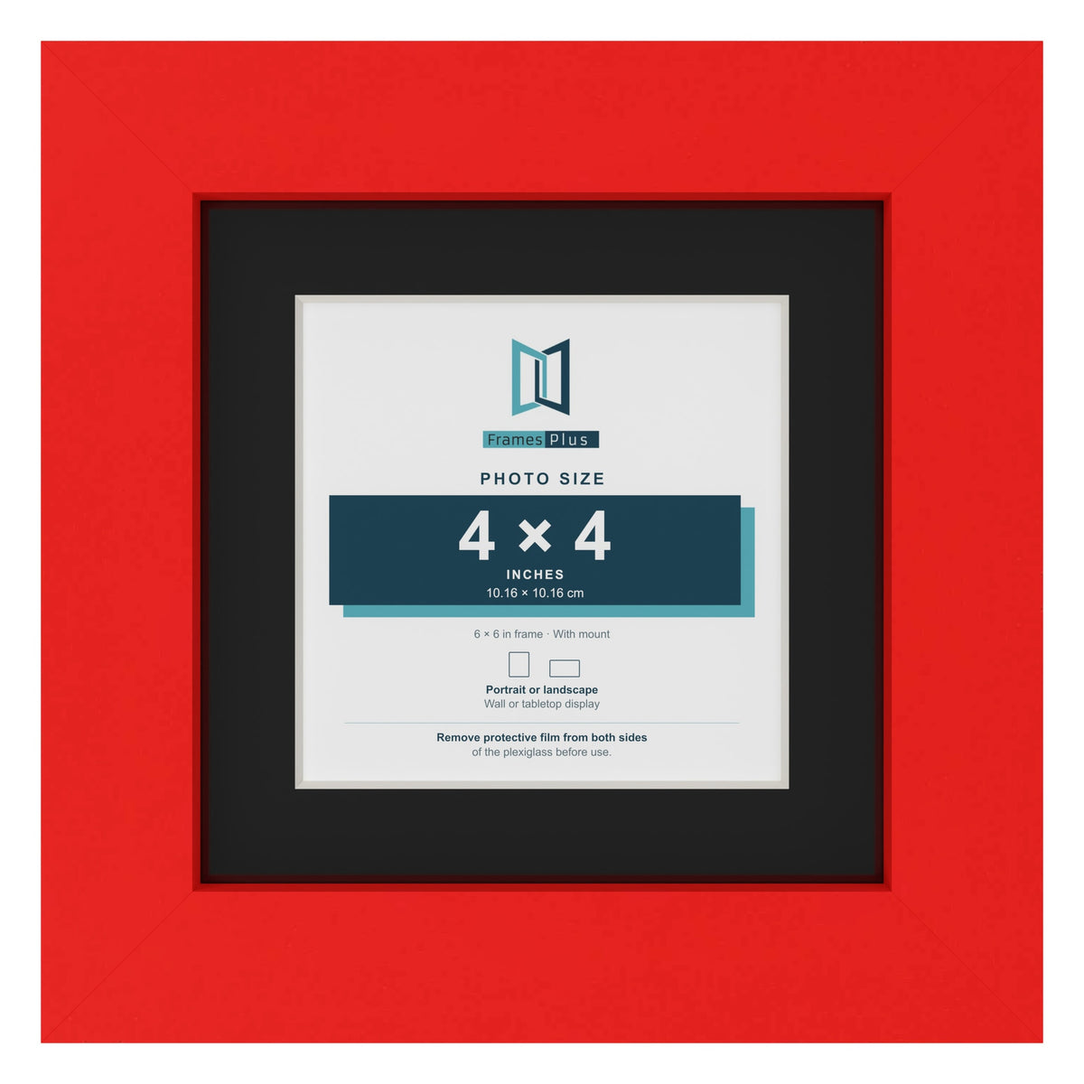 Red 6 x 6 inch picture frame with a black mount for a 4 x 4 inch photo