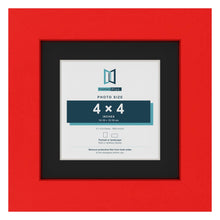 Red 6 x 6 inch picture frame with a black mount for a 4 x 4 inch photo