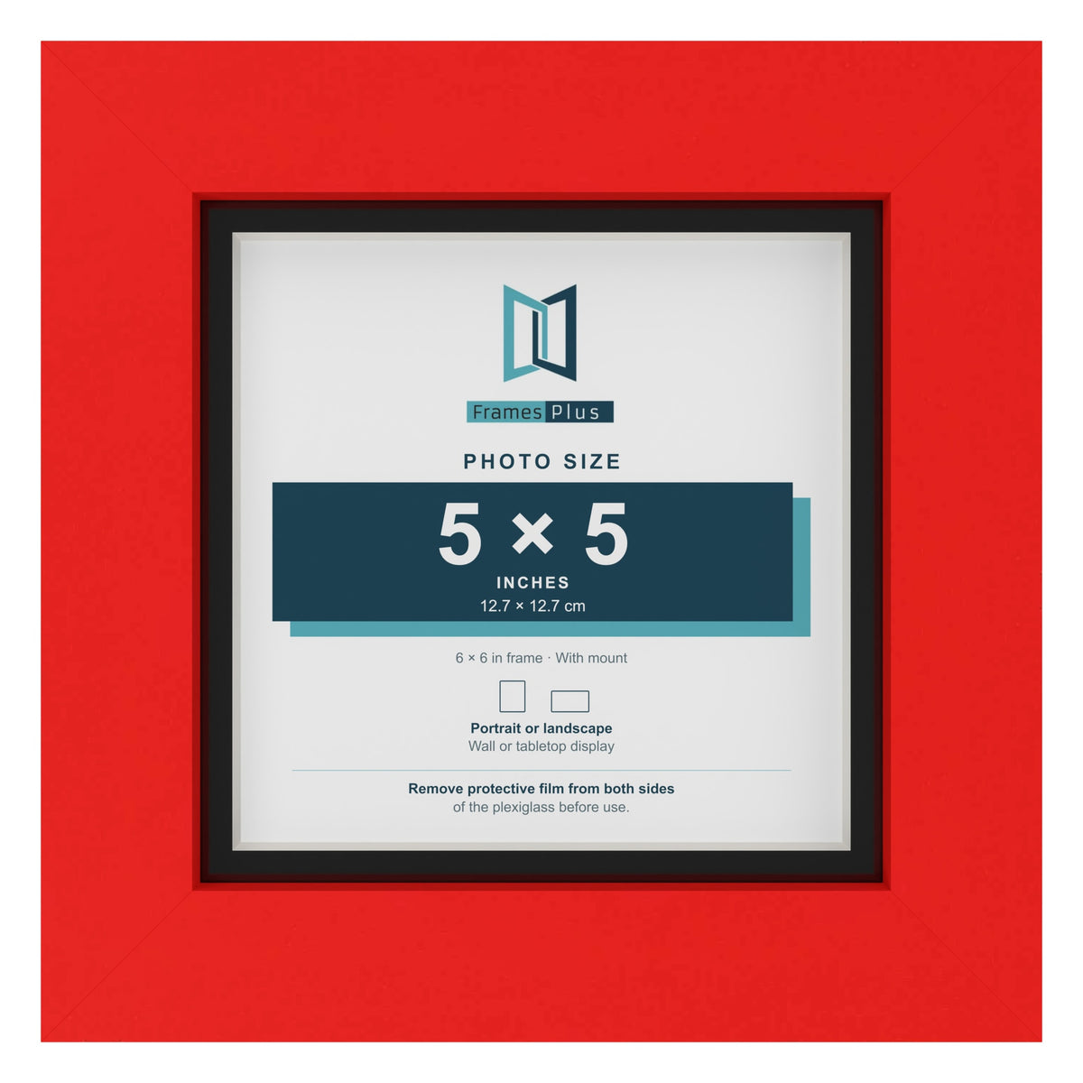 Red 6 x 6 inch picture frame with a black mount for a 5 x 5 inch photo