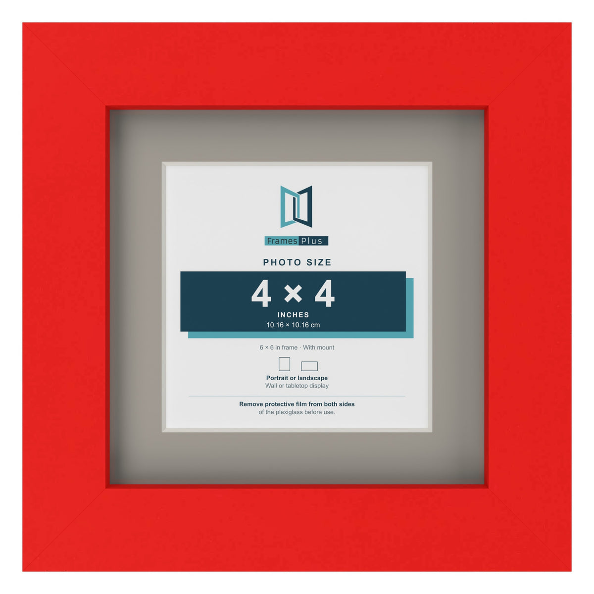 Red 6 x 6 inch picture frame with a Dawn Grey mount for a 4 x 4 inch photo