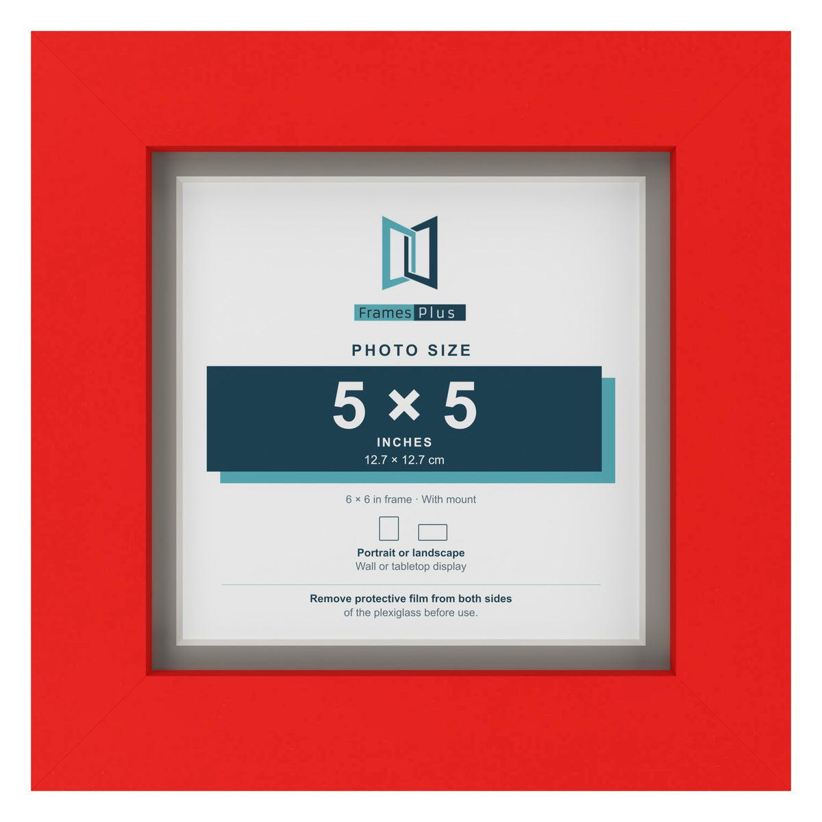 Red 6 x 6 inch picture frame with a Dawn Grey mount for a 5 x 5 inch photo