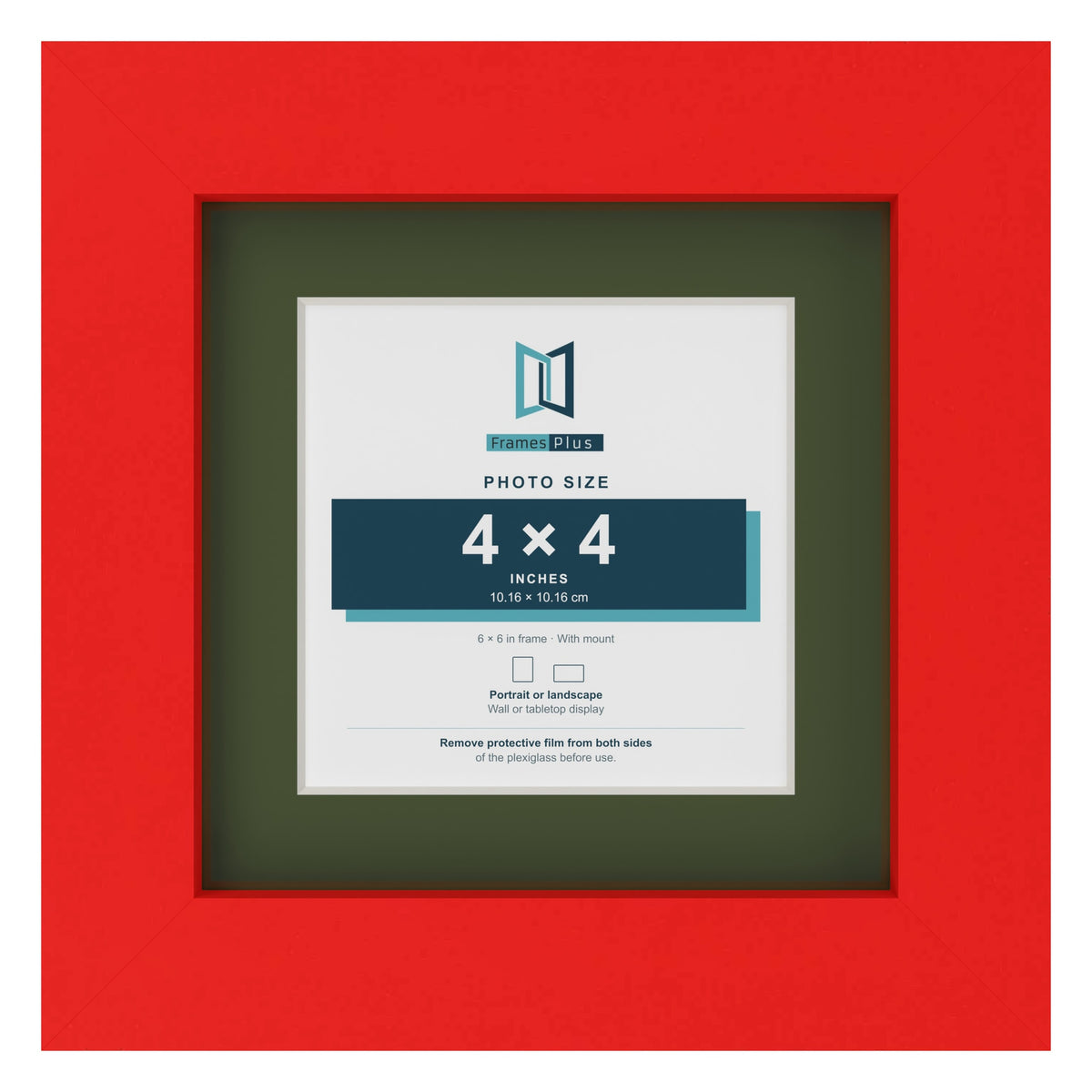 Red 6 x 6 inch picture frame with a green mount for a 4 x 4 inch photo