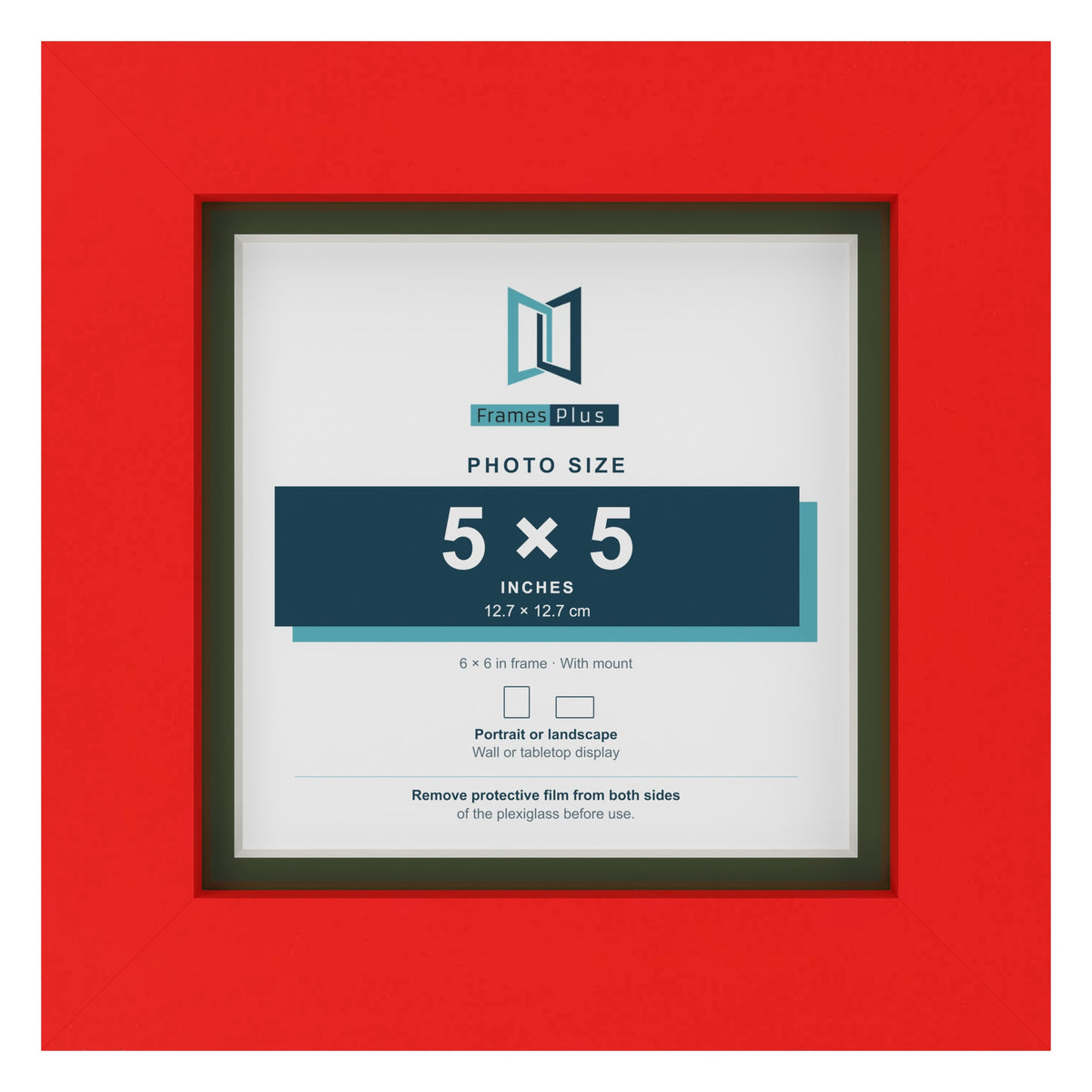 Red 6 x 6 inch picture frame with a green mount for a 5 x 5 inch photo