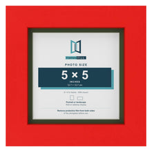 Red 6 x 6 inch picture frame with a green mount for a 5 x 5 inch photo