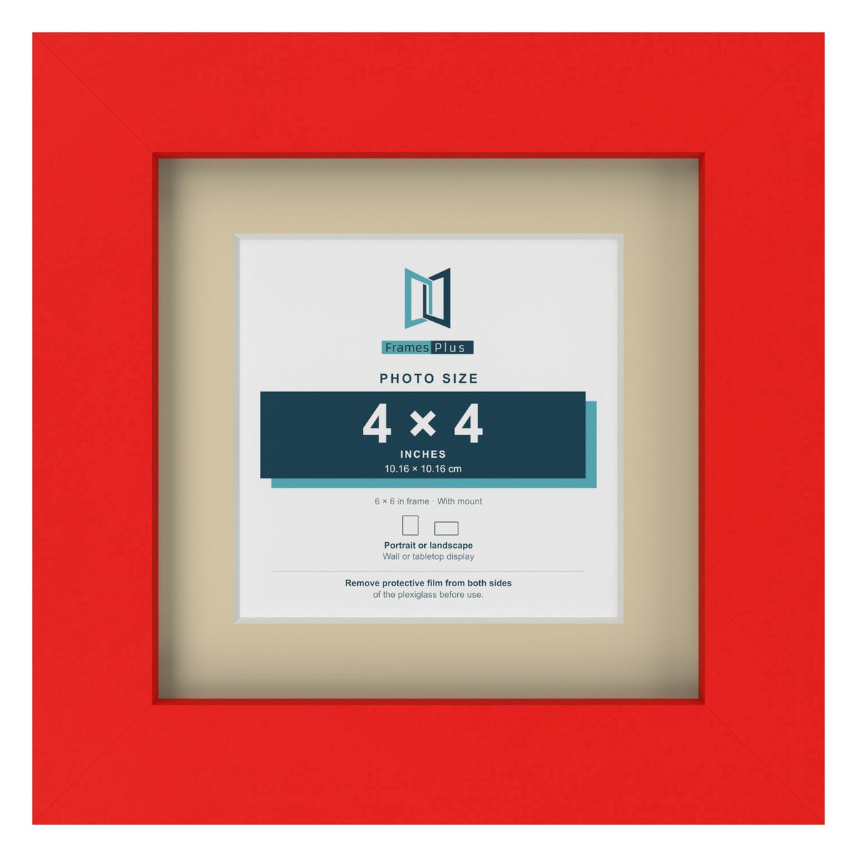 Red 6 x 6 inch picture frame with an ivory mount for a 4 x 4 inch photo