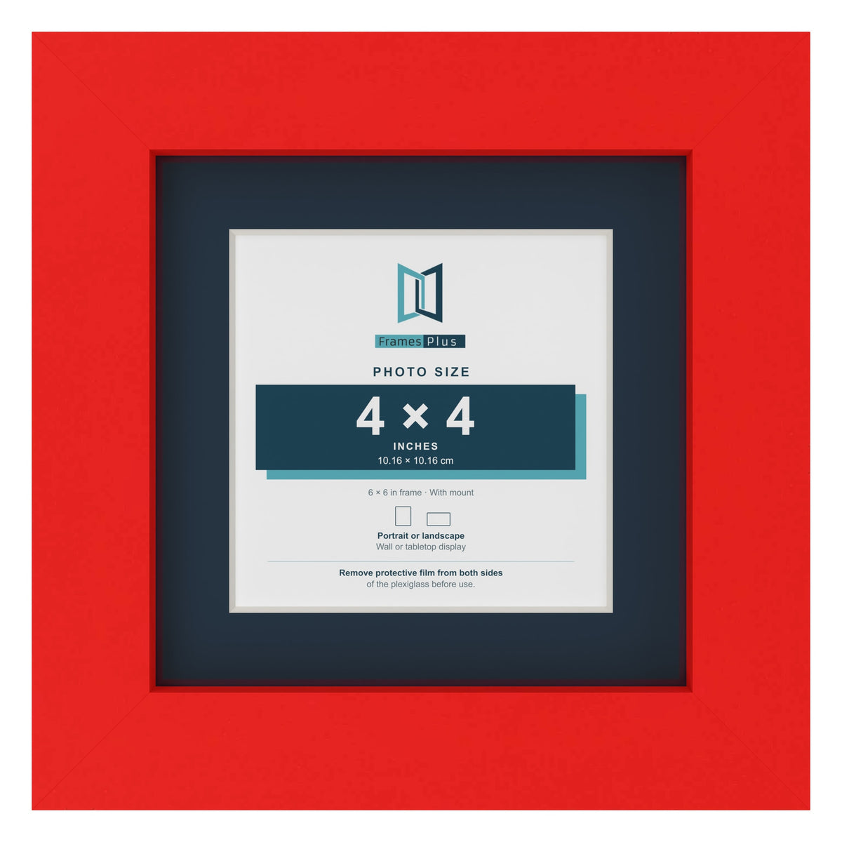 Red 6 x 6 inch picture frame with a Pacific Blue mount for a 4 x 4 inch photo