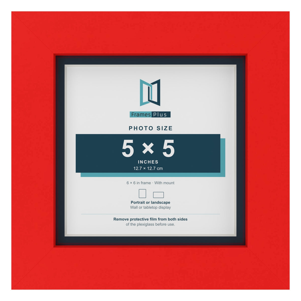 Red 6 x 6 inch picture frame with a Pacific Blue mount for a 5 x 5 inch photo