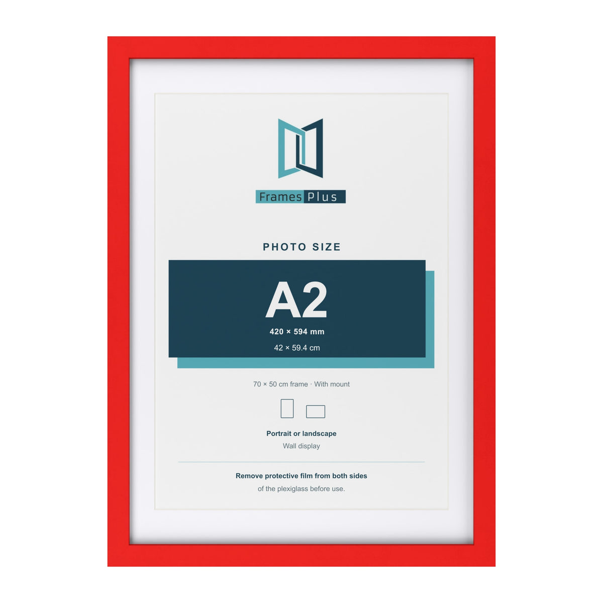 Red 70 x 50 cm picture frame with a white mount for an A2 photo