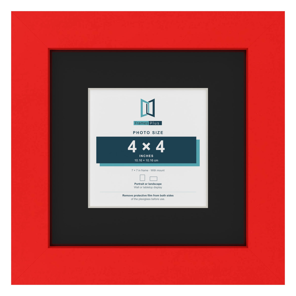 Red 7 x 7 inch picture frame with a black mount for a 4 x 4 inch photo