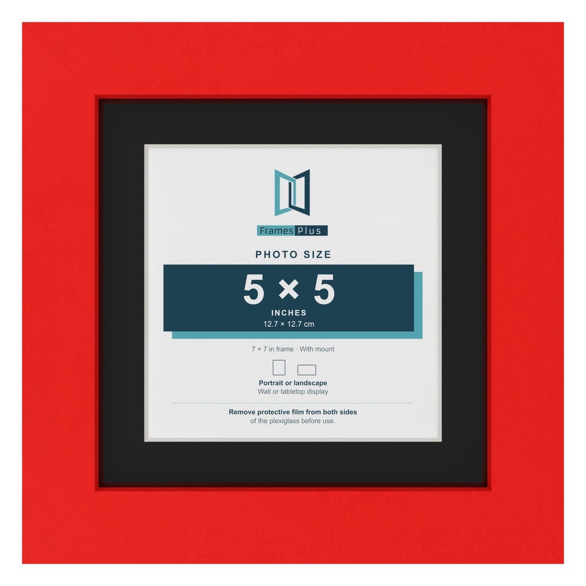 Red 7 x 7 inch picture frame with a black mount for a 5 x 5 inch photo