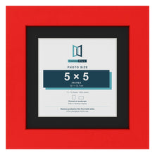 Red 7 x 7 inch picture frame with a black mount for a 5 x 5 inch photo