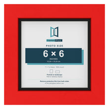 Red 7 x 7 inch picture frame with a black mount for a 6 x 6 inch photo
