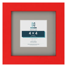 Red 7 x 7 inch picture frame with a Dawn Grey mount for a 4 x 4 inch photo